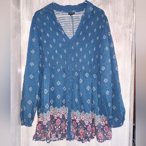 Torrid Blue Floral Babydoll Tunic Size 1X